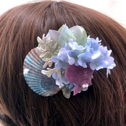 人魚姫の髪飾り 海の泡と青い貝殻 コサージュ seaha20-01 その他ヘア
