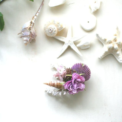 人魚姫の髪飾り　きらめく海藻と珊瑚の花　ピンク　コサージュ　 3枚目の画像