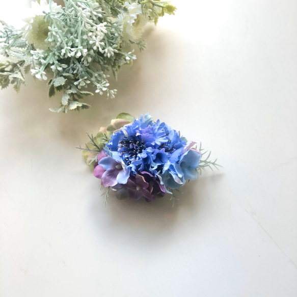 矢車草と紫陽花の青い髪飾り　no.1829 3枚目の画像