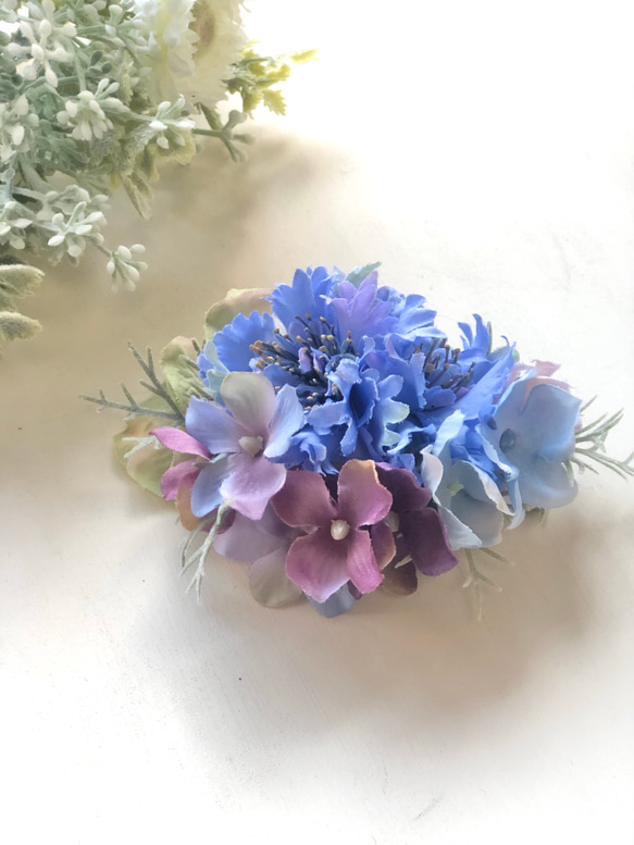 矢車草と紫陽花の青い髪飾り　no.1829 4枚目の画像