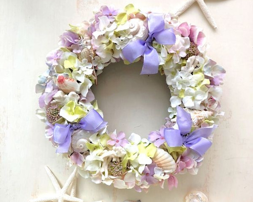 大量入荷 紫陽花と海の星のシェルのリース GARDEN &STARRY NAORI リース フラワー・リース
