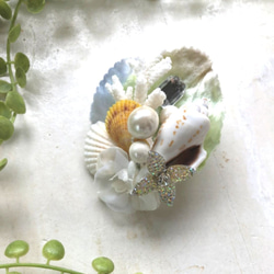 サンゴと貝殻の髪飾り(コサージュ)　イエロー　seaha20-08 8枚目の画像