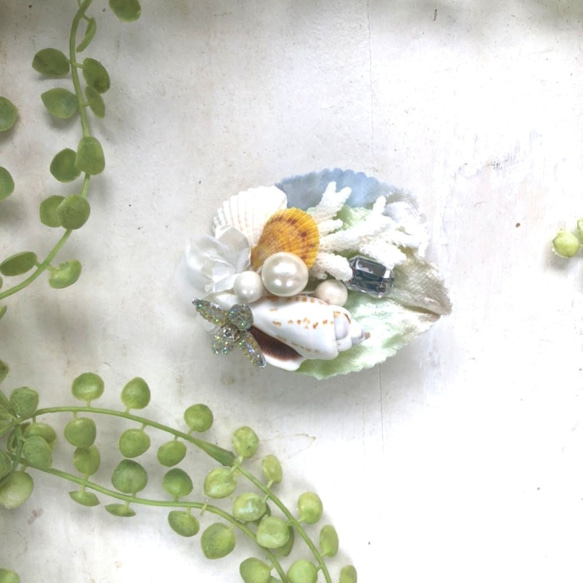 サンゴと貝殻の髪飾り(コサージュ)　イエロー　seaha20-08 9枚目の画像