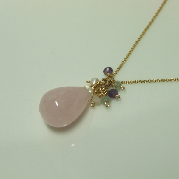 14kgfネックレス♡ローズクォーツ×Mixストーン