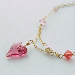 14kgf 手鍊 ♡ Swarovski Heart Charm 印度粉紅 第1張的照片