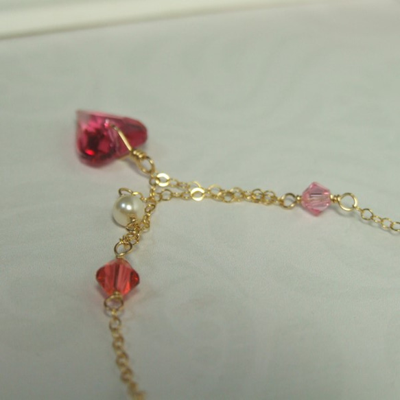 14kgf 手鍊 ♡ Swarovski Heart Charm 印度粉紅 第4張的照片