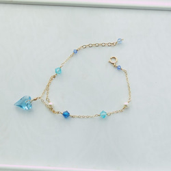 14kgf 手鍊 ♡ Swarovski Heart Charm 海藍寶石 第2張的照片