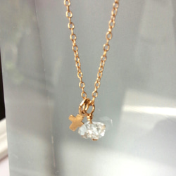 14kgf項鍊♡1粒Herkimer Diamond＆Cross Charm 第1張的照片