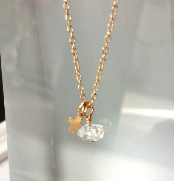 14kgf項鍊♡1粒Herkimer Diamond＆Cross Charm 第1張的照片