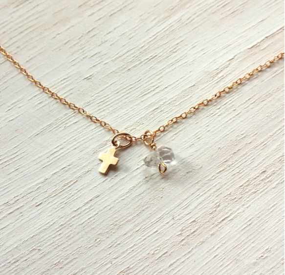 14kgf項鍊♡1粒Herkimer Diamond＆Cross Charm 第5張的照片