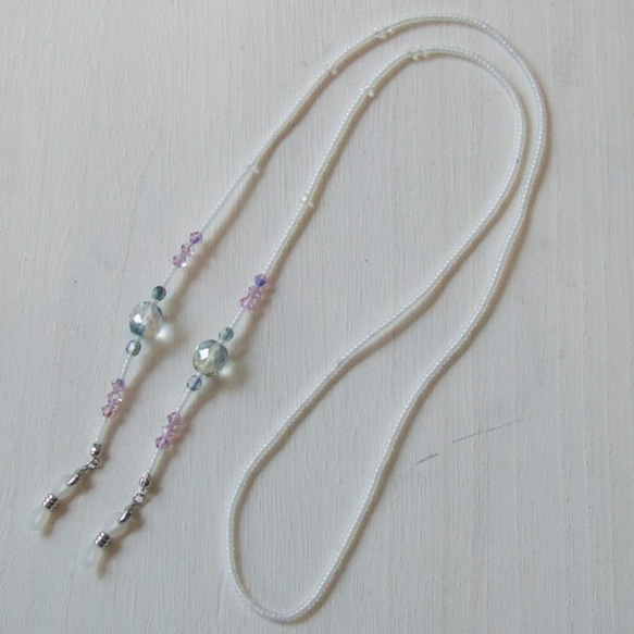 玻璃繩♡施華洛世奇×捷克珠（眼鏡繩·帶）白色 第1張的照片