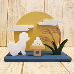 【訂製】滿月與比洪捲毛犬木偶｜內含賞月、中秋月、芒草、賞月餃子｜可定製品種及顏色 第1張的照片