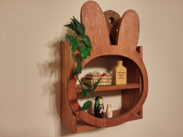 訂製☆木製☆兔臉展示架☆櫻桃木 第2張的照片