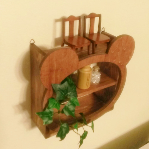 受注製作☆木製☆クマ顔飾り棚☆色変更可能！☆ウォールシェルフ