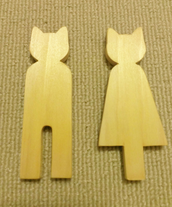 木製ネコ型トイレサイン☆トイレピクト☆ナチュラル 3枚目の画像