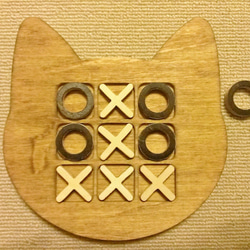 木製ネコ型マルバツ（○×）ゲーム☆ミディアムウォルナット 2枚目の画像