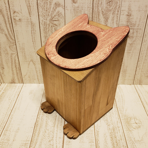 ネコの木製ゴミ箱｜ダストボックス（受注製作・色指定可） ゴミ箱