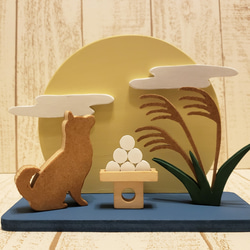 【訂製】滿月與柴犬木偶｜內含賞月、中秋月、芒草、賞月餃子｜動物及顏色可選 第1張的照片