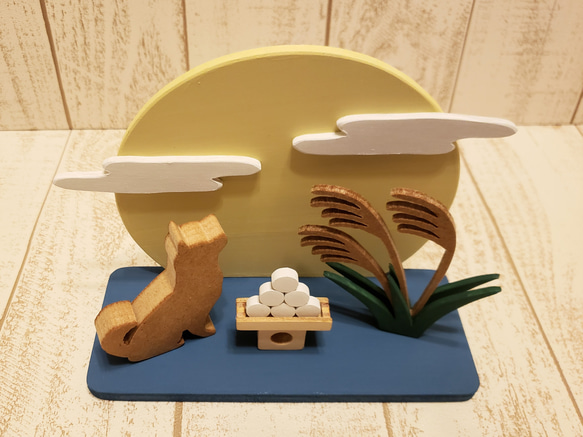 【訂製】滿月與柴犬木偶｜內含賞月、中秋月、芒草、賞月餃子｜動物及顏色可選 第2張的照片