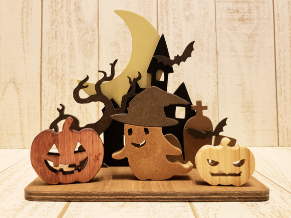 ハロウィン入れ物 受注制作 ハロウィン 猫とかぼちゃのブロック レンガ 置物