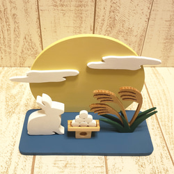 【訂製】滿月與兔子木偶｜內含賞月、中秋、芒草、賞月餃子｜動物及顏色可更換 第2張的照片