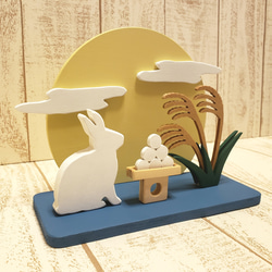 【訂製】滿月與兔子木偶｜內含賞月、中秋、芒草、賞月餃子｜動物及顏色可更換 第3張的照片