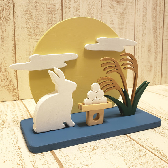 【訂製】滿月與兔子木偶｜內含賞月、中秋、芒草、賞月餃子｜動物及顏色可更換 第3張的照片