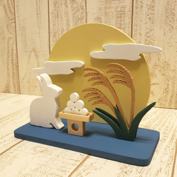 【訂製】滿月與兔子木偶｜內含賞月、中秋、芒草、賞月餃子｜動物及顏色可更換 第4張的照片