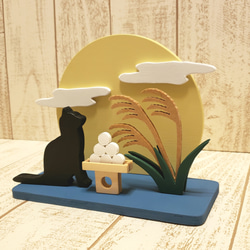 【訂製】木製滿月與黑貓人偶｜內含賞月、中秋月、芒草、賞月餃子｜品種及顏色可訂製 第4張的照片