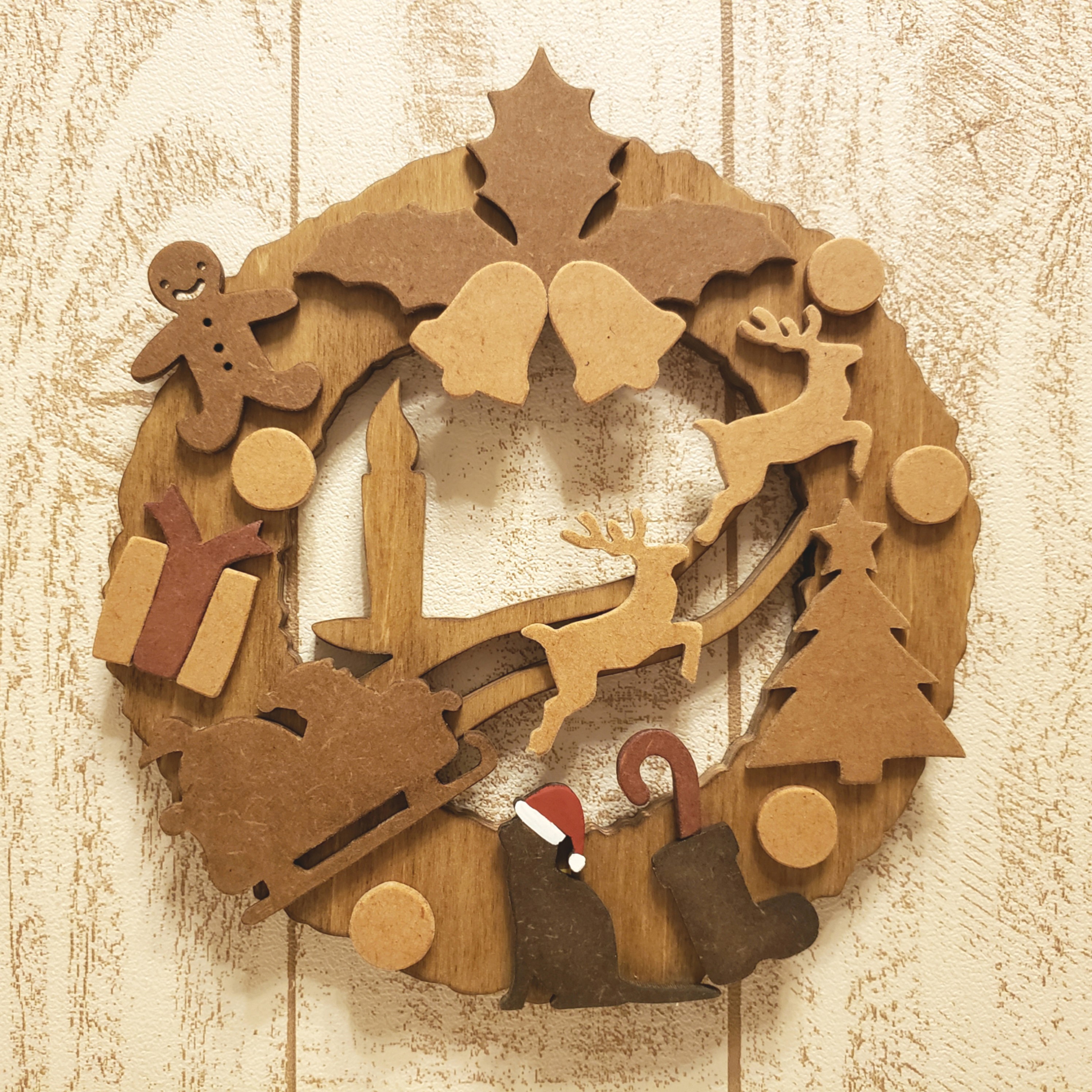 猫の日2026 受注制作☆クリスマス☆木製リース☆ネコが付いたクリスマスリース☆Christmas☆Xmas