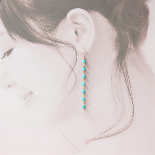 14kgf・ロングピアス（ターコイズ） ピアス（フック・チェーン） mimo 