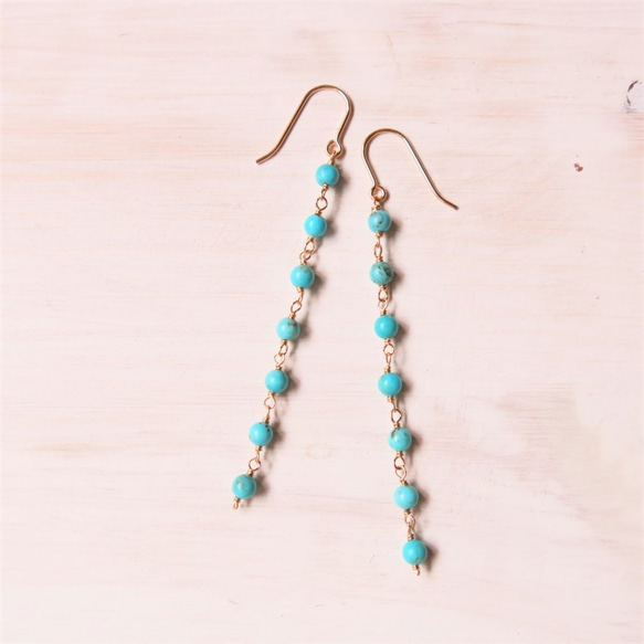 14kgf・ロングピアス（ターコイズ） 1枚目の画像