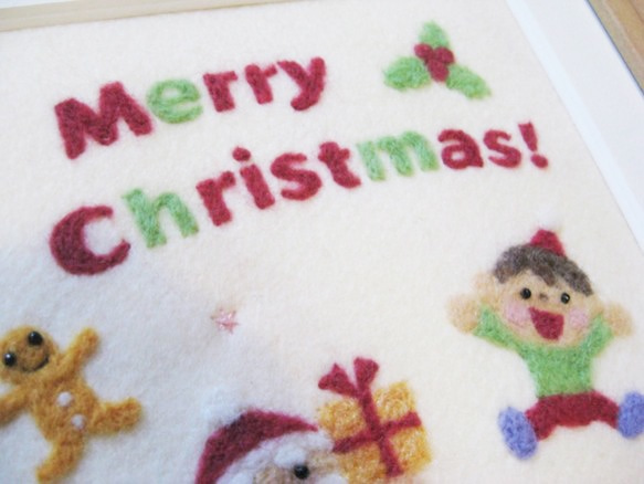 クリスマス羊毛フェルト　額付き　「プレゼント」Creema限定クリスマス2022 3枚目の画像