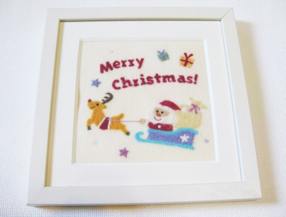 クリスマス羊毛フェルトのイラスト 額付き 「Let's Go」Creema限定作品