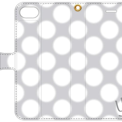 スノードット柄 お名前ロゴ入り 手帳型iPhoneケース [PC732] アイスグレー×ホワイト 2枚目の画像