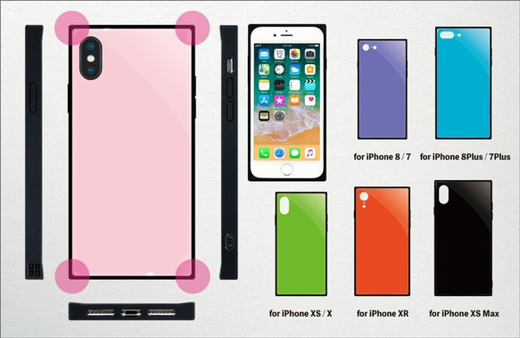ハート×お名前ロゴ お名入れができるiPhoneケース/スクエア型強化ガラス [PC548PK] ピンク 3枚目の画像