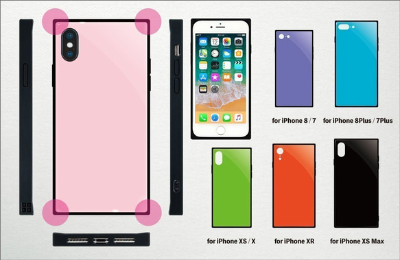 イニシャルが入れられるiPhoneケース/スクエア型強化ガラス [PC546PK] ピンク 3枚目の画像