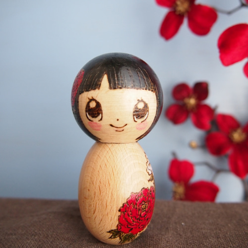 創作 こけし “ 牡丹 “ その他インテリア雑貨 chiaki2103 通販 8070452