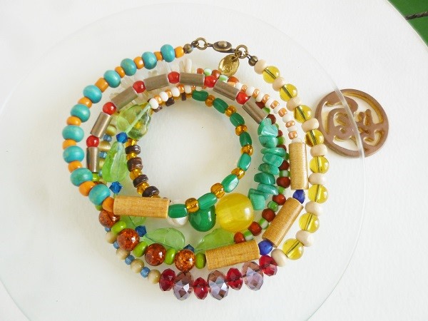 ビーズロングネックレスMオレンジ