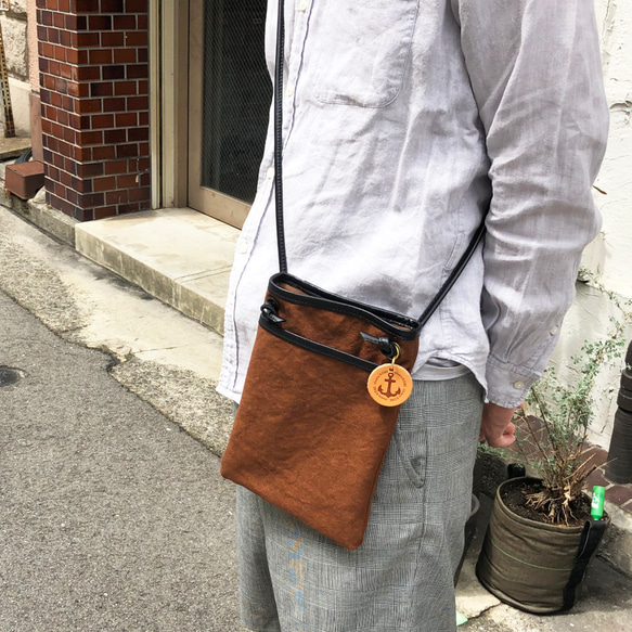 スマホショルダー uncle01:柿渋(倉敷帆布×レザー サコッシュ