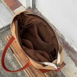 halb：タン×ブラウン（倉敷帆布×イタリアンレザートートバッグ） 4枚目の画像