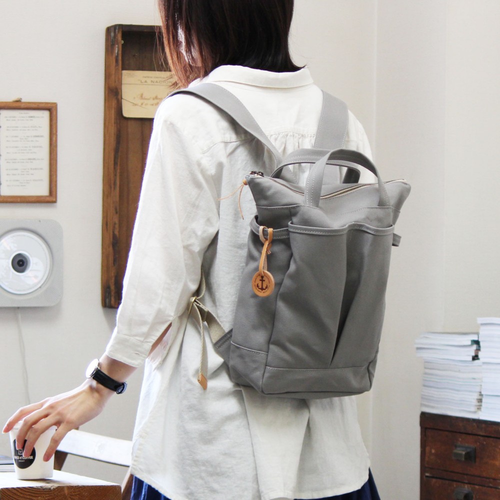 2wayリュック　ミニサイズ　hike30:ライトグレー（国産帆布リュック）