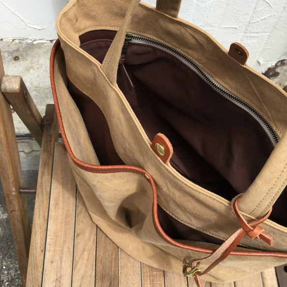markt：タン（タンニン染め帆布×イタリアンレザーバケツトートバッグ） 7枚目の画像
