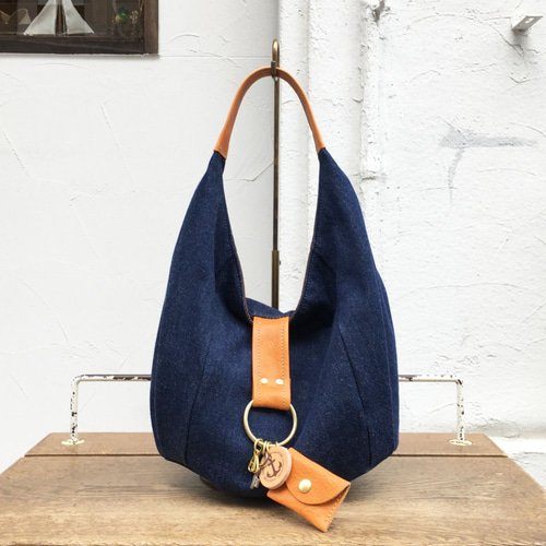 polta-mini：デニム×キャメル（反応染めデニムセミショルダーバッグ  