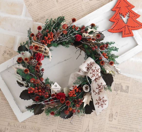 冬支度〜赤いベリーを集めたクリスマスリース