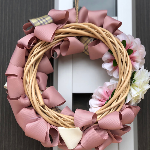 サクラ色リボンリース リース tru 通販 7110699｜Creema(クリーマ