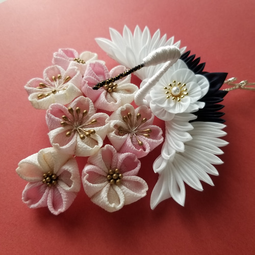 【てふてふ】つまみ細工の髪飾り つまみ細工キット☆【自分で作る】正絹花鶴の髪飾り☆てふてふ堂