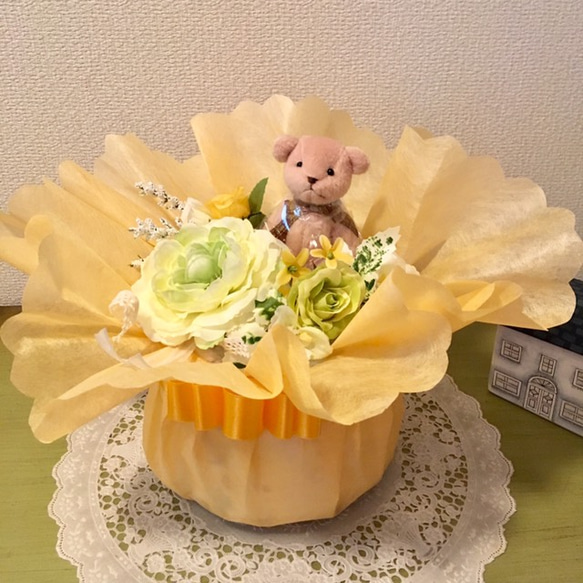 オムツケーキ アレンジ　mini yellow 出産祝い　 5枚目の画像