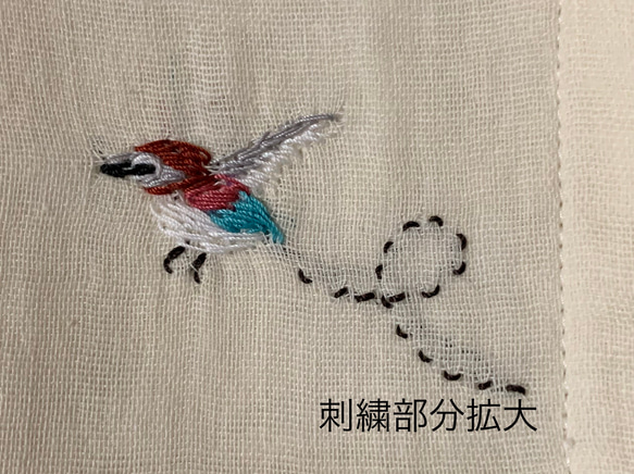 鳥さんマスク☆ハチドリさん☆手刺繍マスク☆ガーゼマスク 3枚目の画像