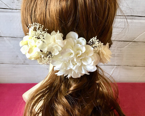 プリザーブドフラワー○アジサイとかすみ草とダリア○ヘッドドレス